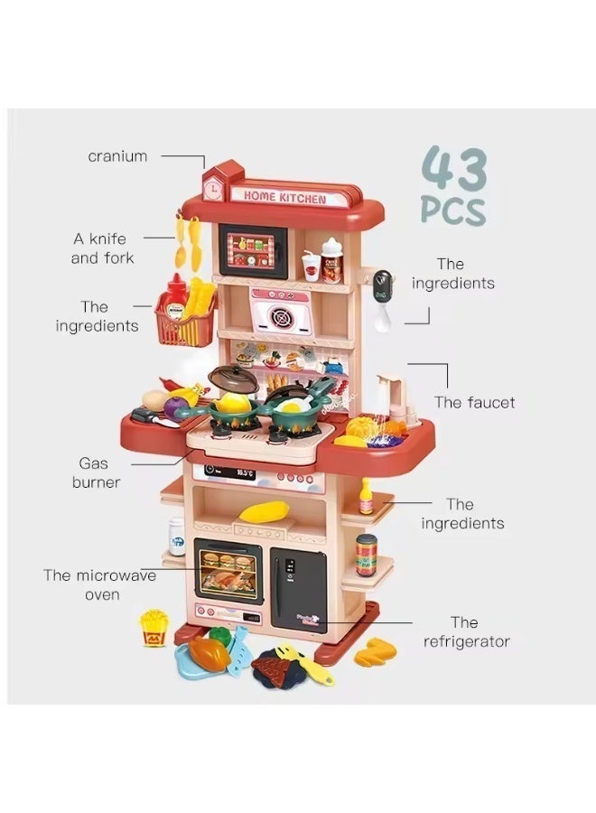 Realistic 43-Piece Kids Kitchen Playset with Lights & Sounds – Pretend Cooking Stove, Sink & Oven Toy with Spray Feature - Image 2
